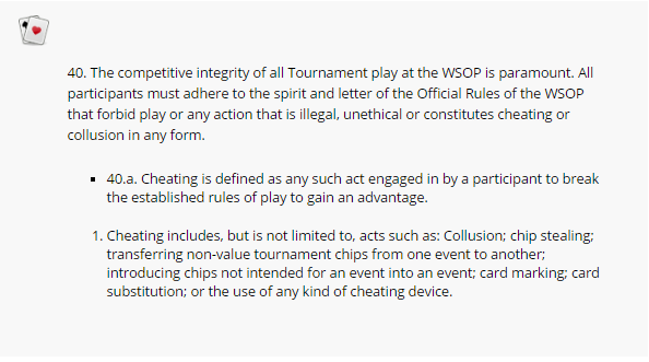 Regulamin WSOP pkt 40