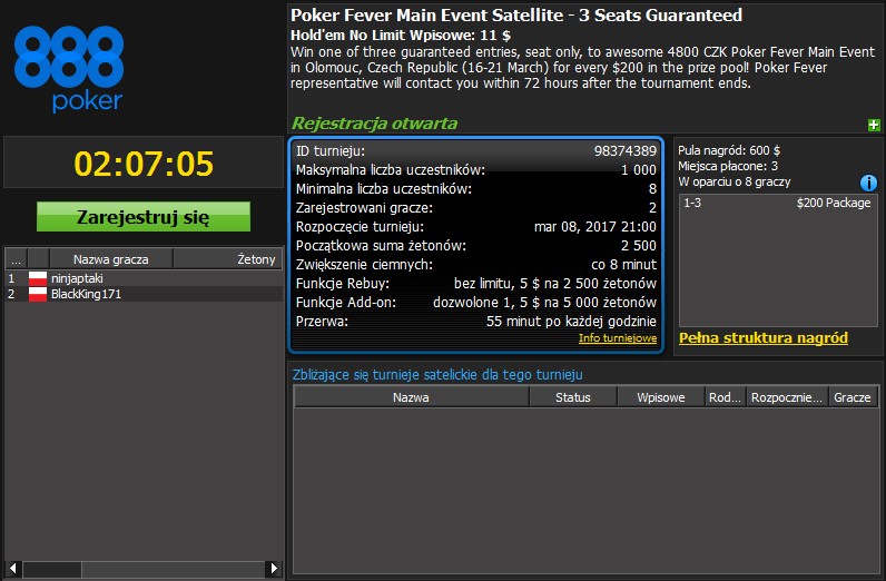 08.03. Poker Fever 888poker zapowiedź