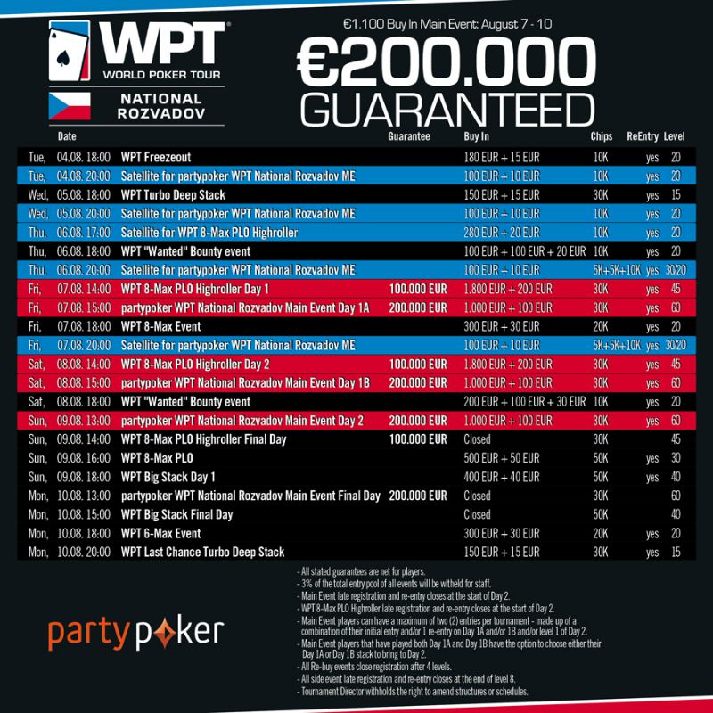 World Poker Tour Rozvadov Schedule