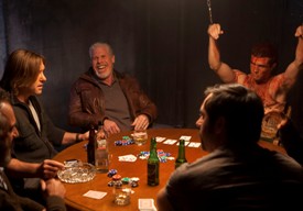 (L-R) Ron Eldard as Cunningham, Ron Perlman as Calabrese and Beau Mirchoff as Jeter in the movie thriller POKER NIGHT, an XLrator Media release, directed by Greg Francis. Cr: XLrator Media.