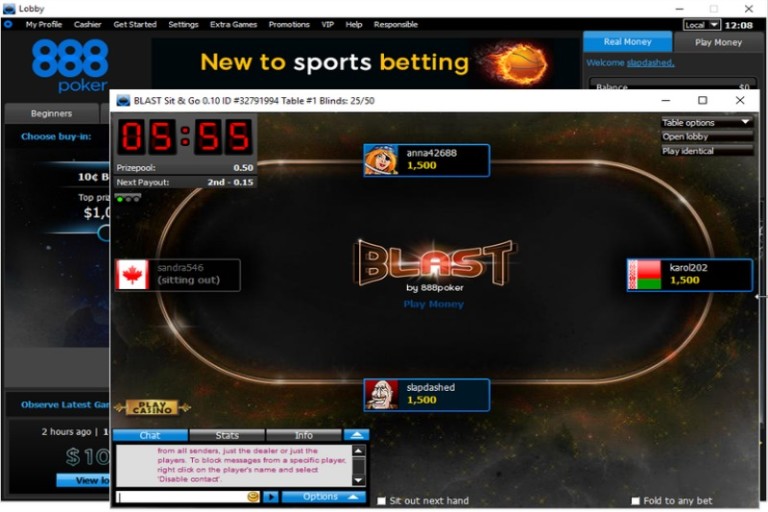 888poker wprowadza turnieje SNG – BLAST!
