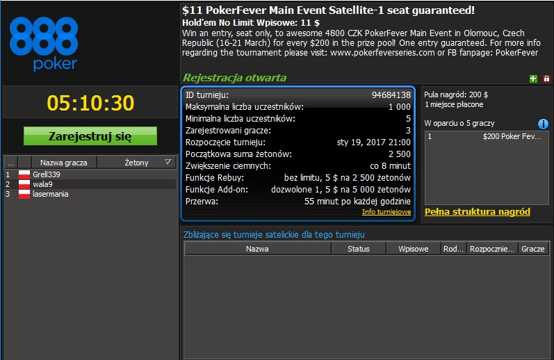 888poker Poker Fever Series lobby