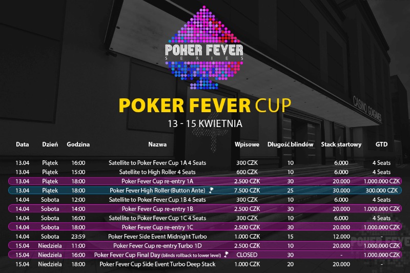 Harmonogram Poker Fever CUP - kwiecień 2018