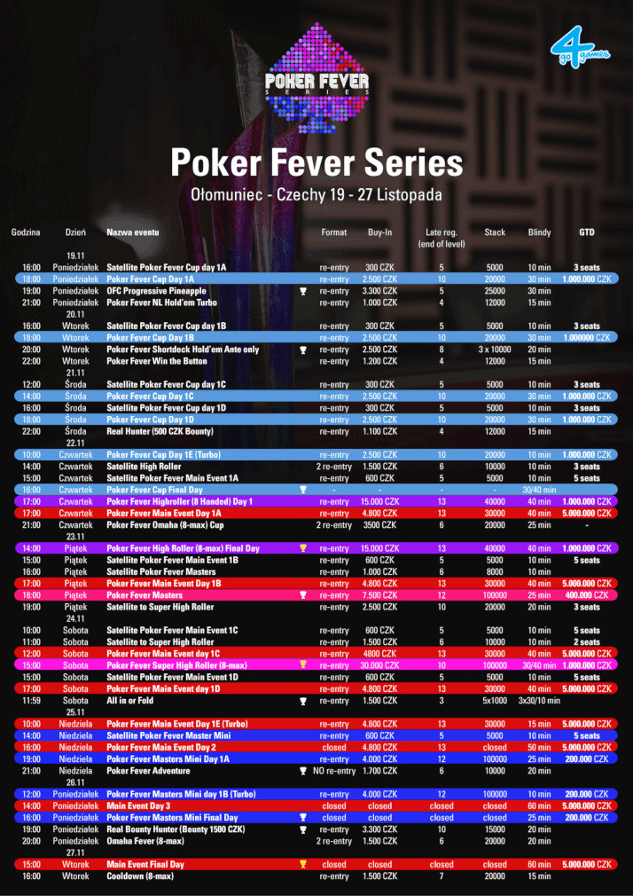 Harmonogram Poker Fever - listopad 2018