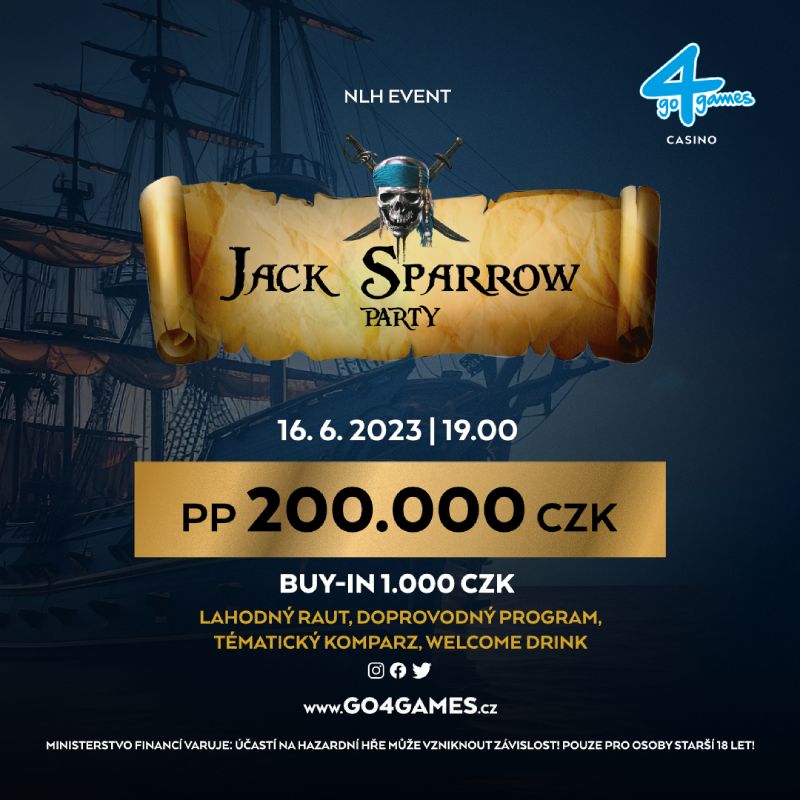 Jack Sparrow Party - banner reklamujący tematyczny wieczór w Go4Games Hodolany