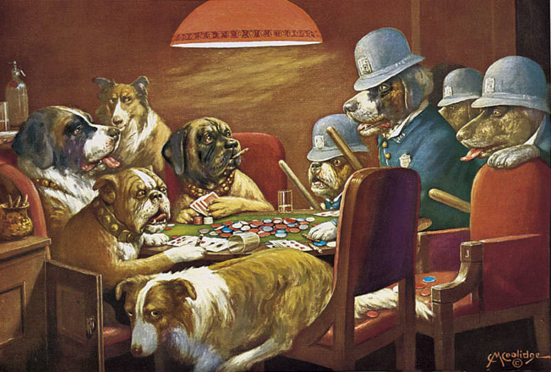 pinched_with_four_aces - obraz z serii "Psy grające w pokera"